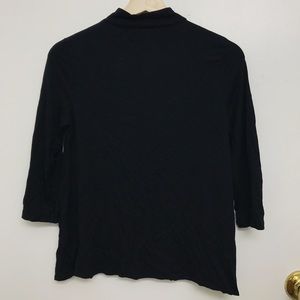 Pull & Bear Mock Neck Black Flowy Top 3/4 Sleeves
